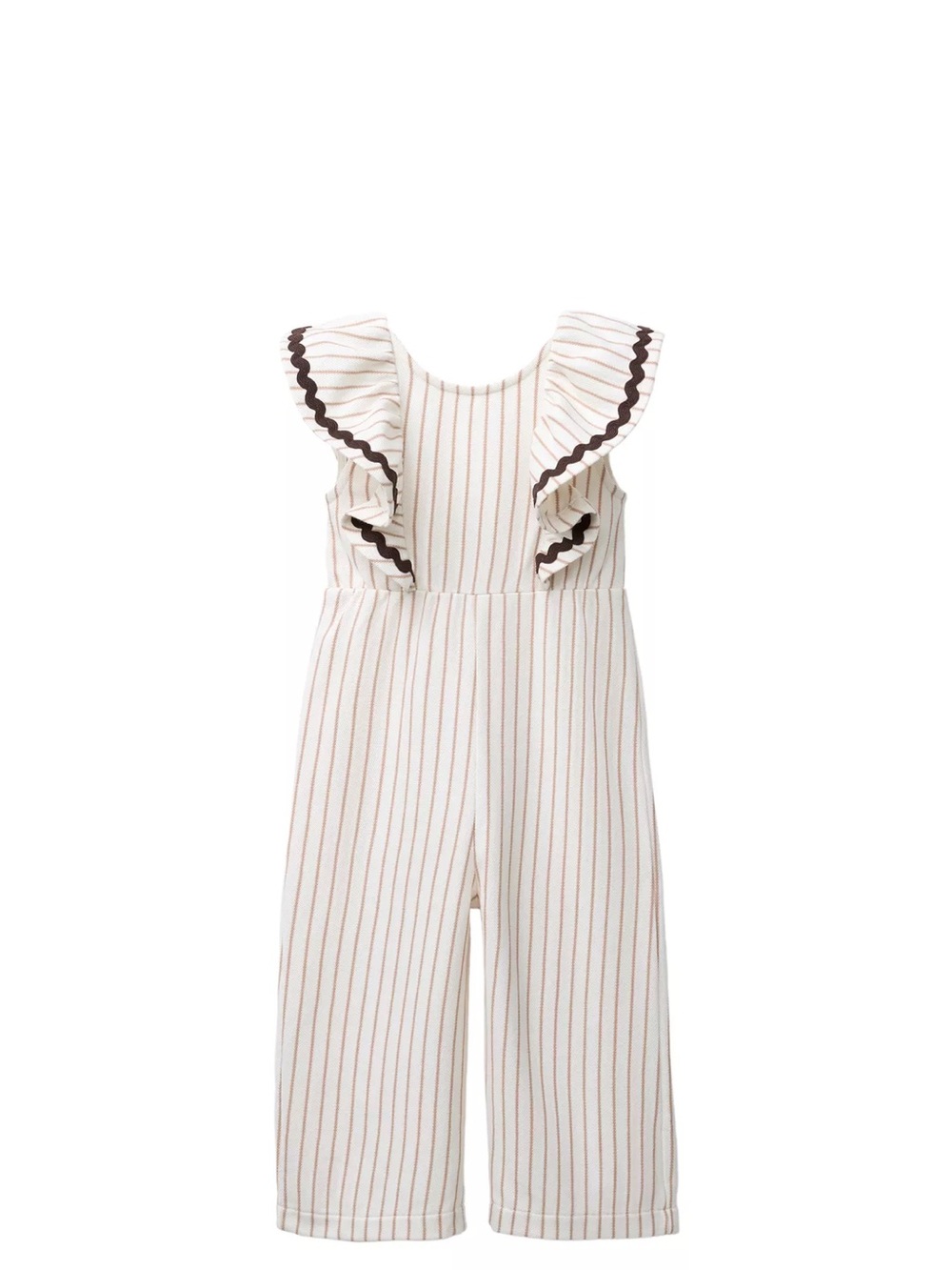 Zara Kids Striped Cream Ruffle-Shoulder Jumpsuit